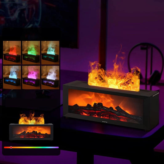 Luxury Flame Aroma Diffuser-Smart Fireplace Mist Humidifier with LED Ambient light